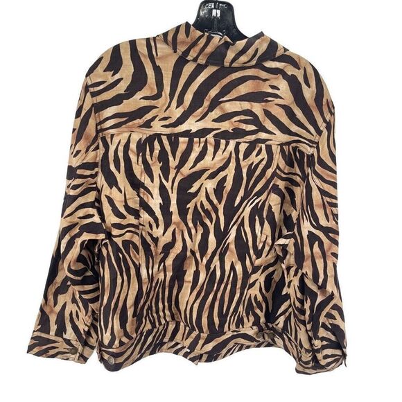 Carole Little Womens Button Up Shirt Long Sleeve Linen Animal Print Brown 3X - Picture 2 of 11